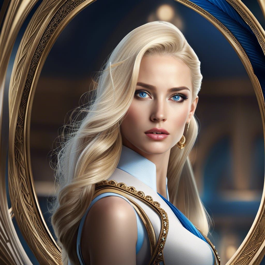 Blonde Woman Portrait with Blue Eyes in 8k