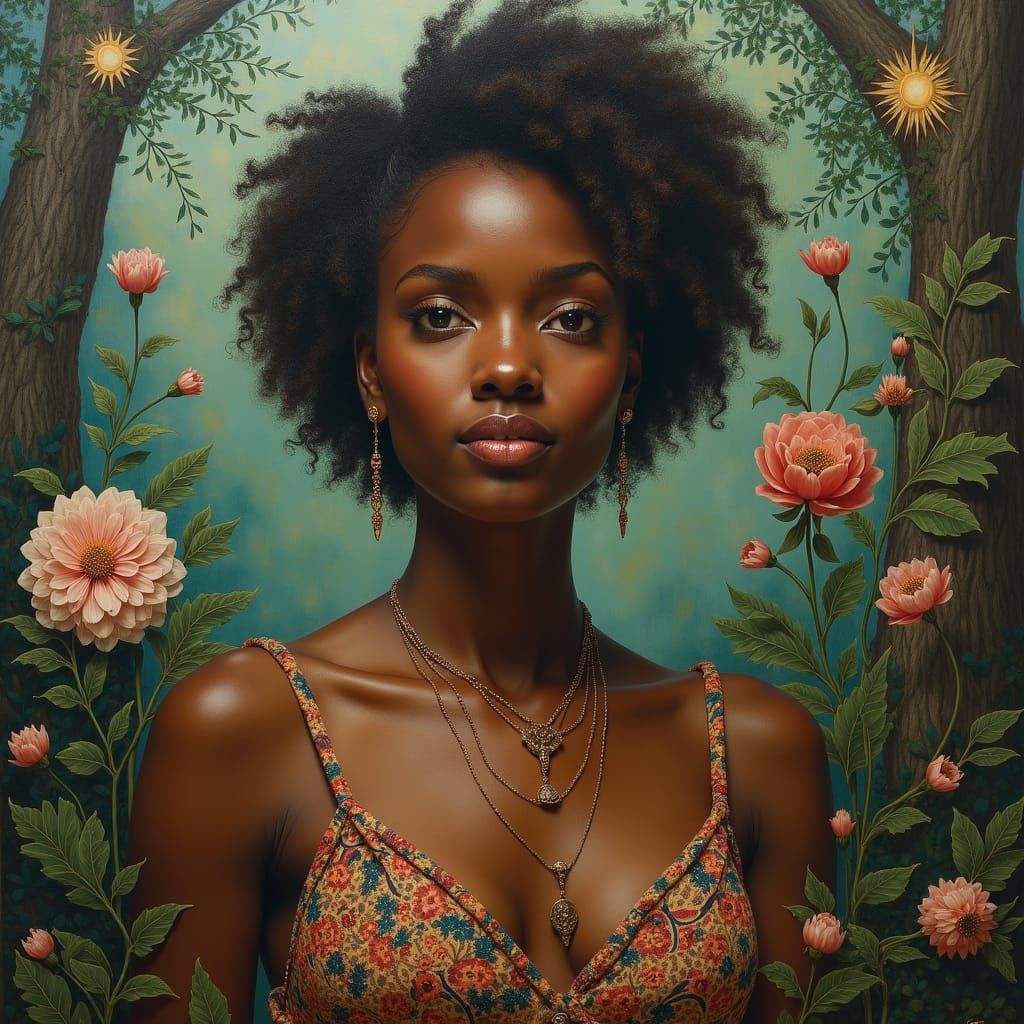Mystical Afro-Caribbean Woman in Romantic Landscape