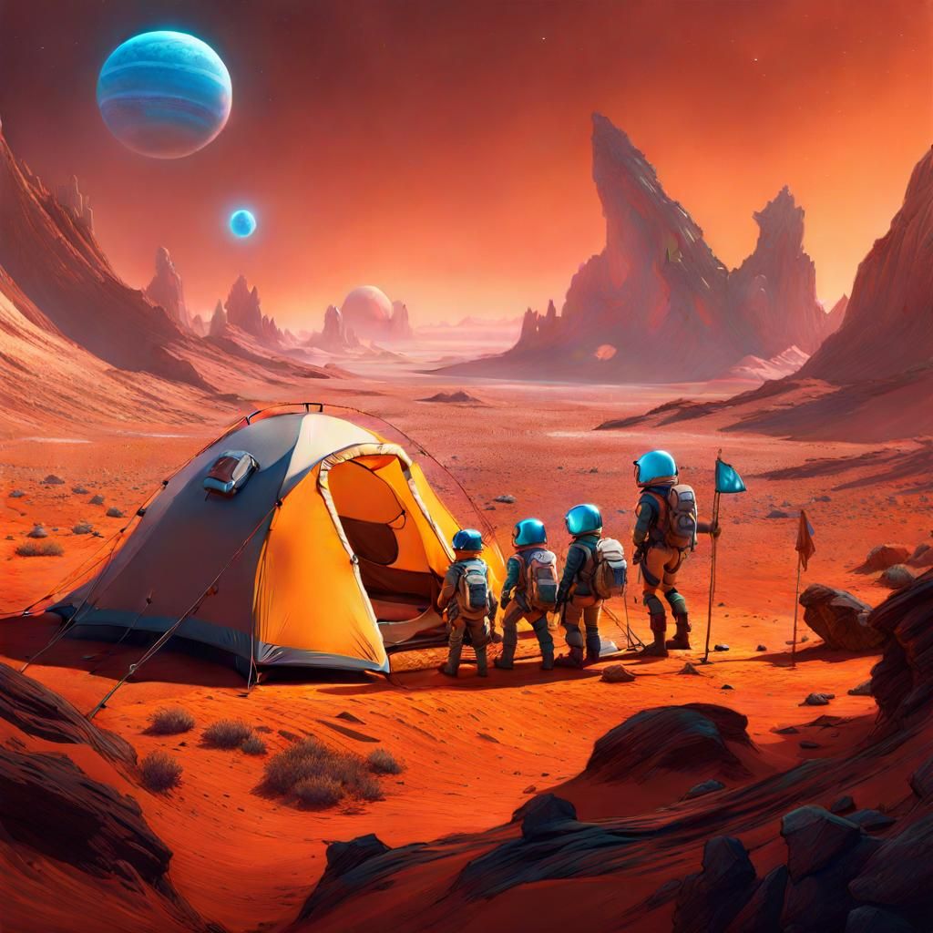 Happy Family Camping on Mars: Fantasycore Artwork