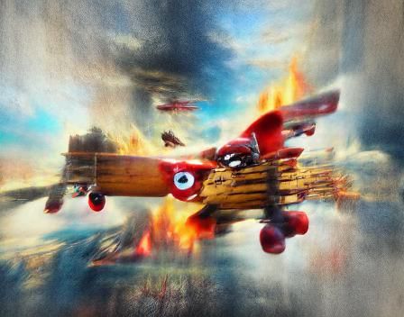 Vintage Red Biplane in Flight