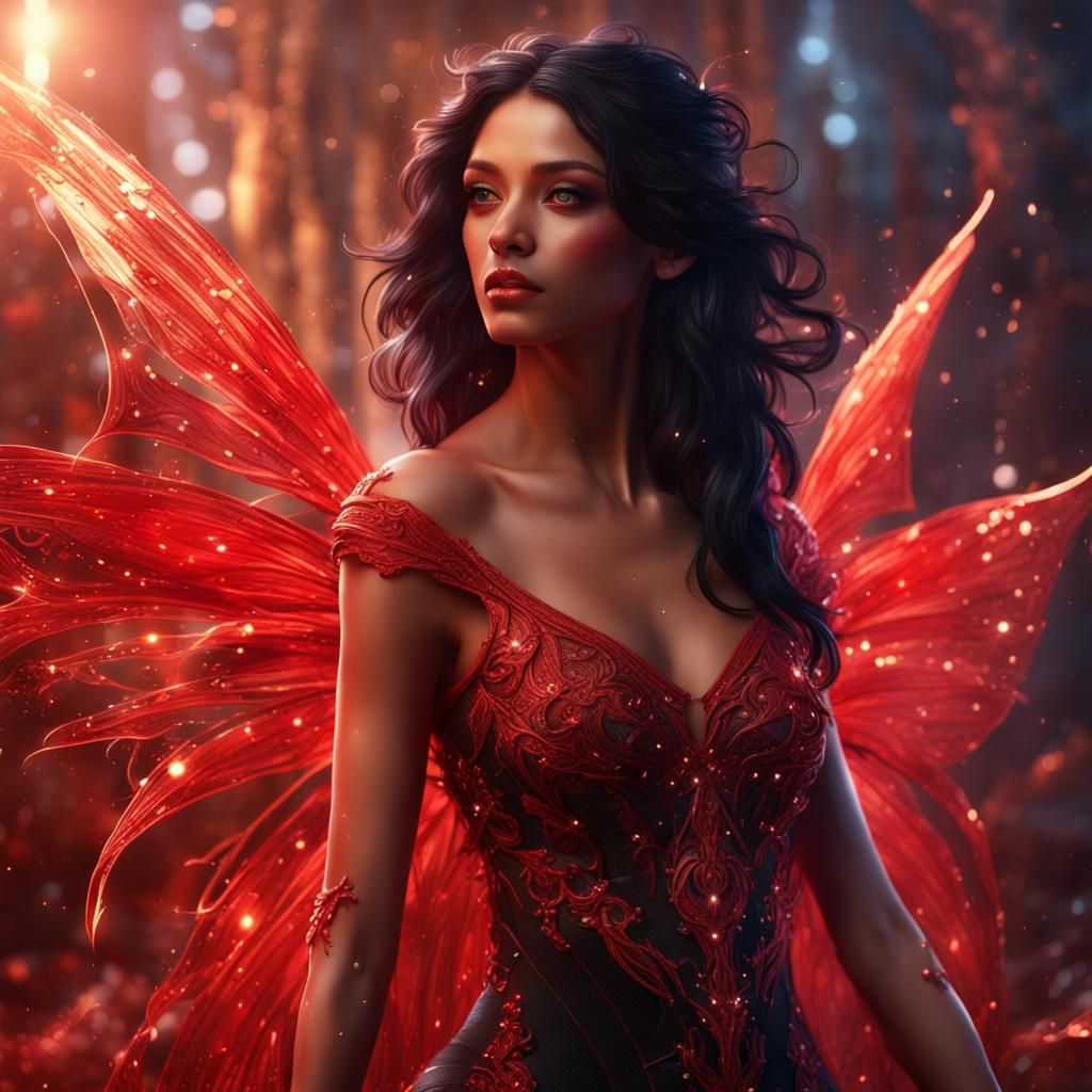 Stunning Red Magic Fairy Portrait in Fantasy Art