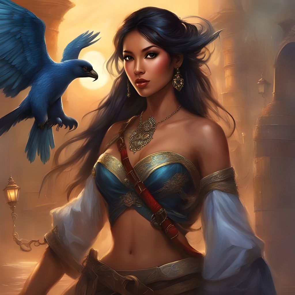 Beautiful Asian Pirate with Penguin Companion