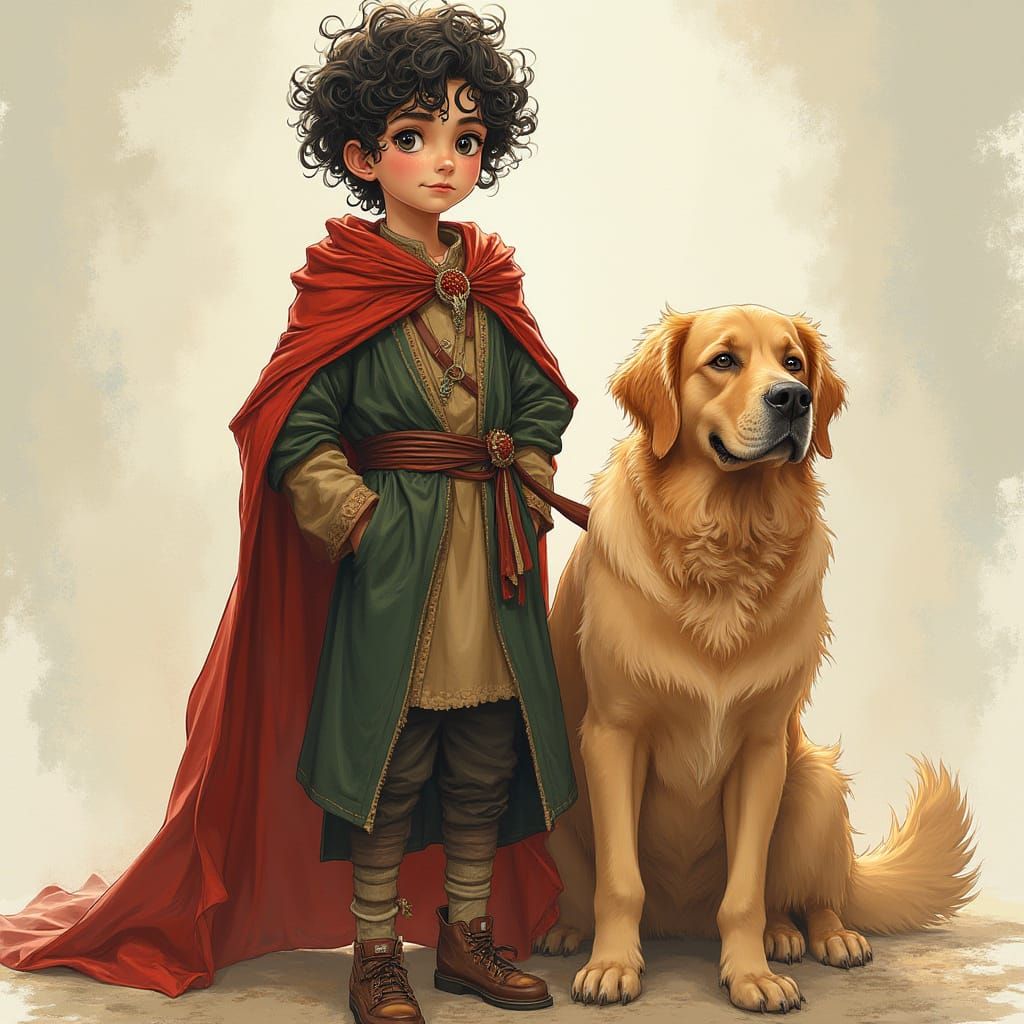 Teenage Wizard and Dog in Anime Style