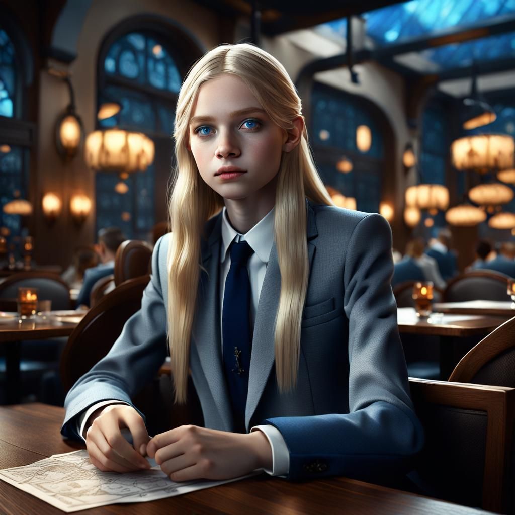 Teenage Girl in Business Suit, Detailed Matte Painting