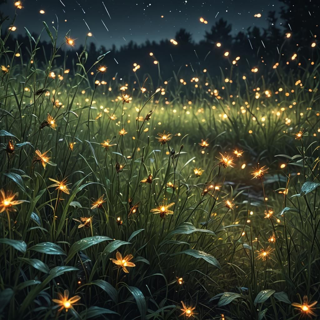 Fireflies Light Up a Night Meadow