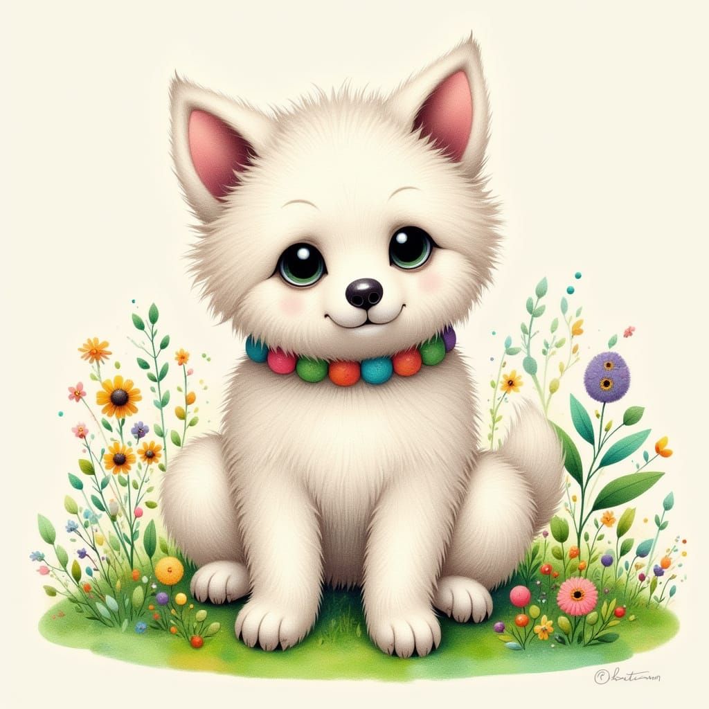 Whimsical Watercolor Dog in Pastel Hues