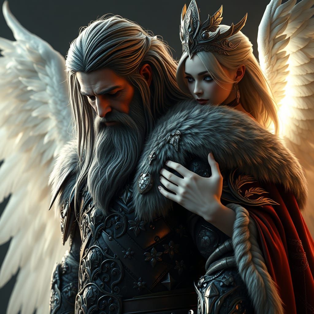 Noble Warrior Reflects with Guardian Spirit in Epic Fantasy ...