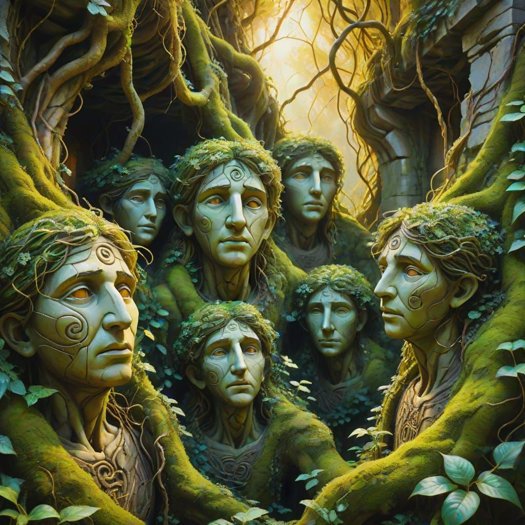 Eerie Surreal Maze with Hidden Statues