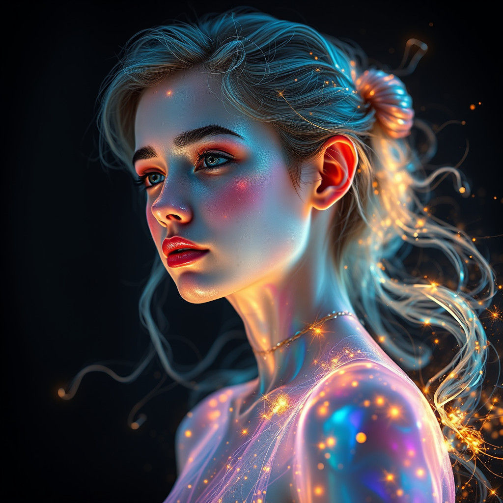 Ethereal Woman with Luminous Energy Currents