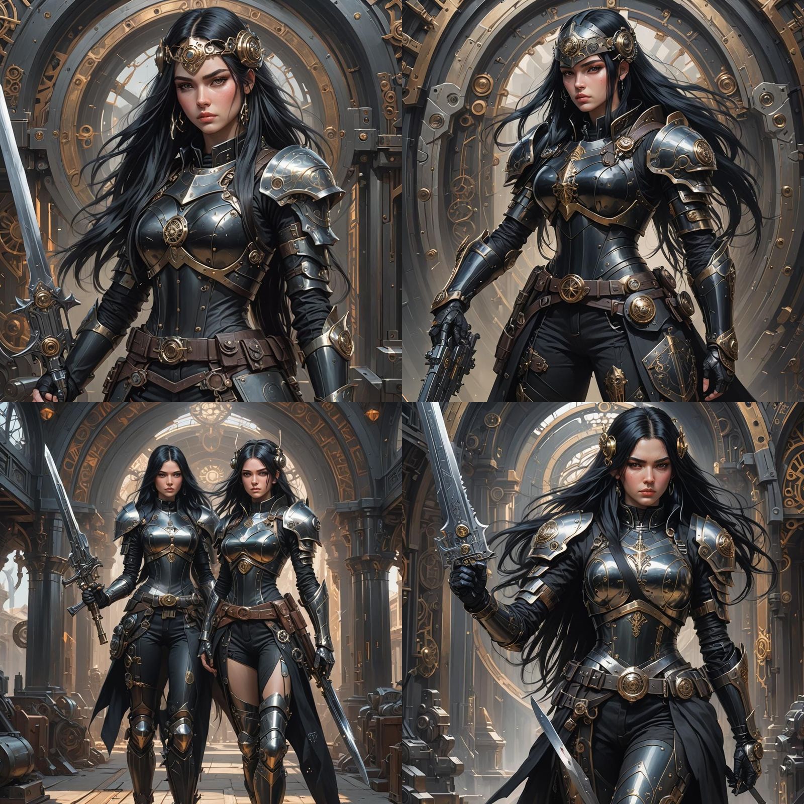 Steampunk Girl in Steel Armor with Sword