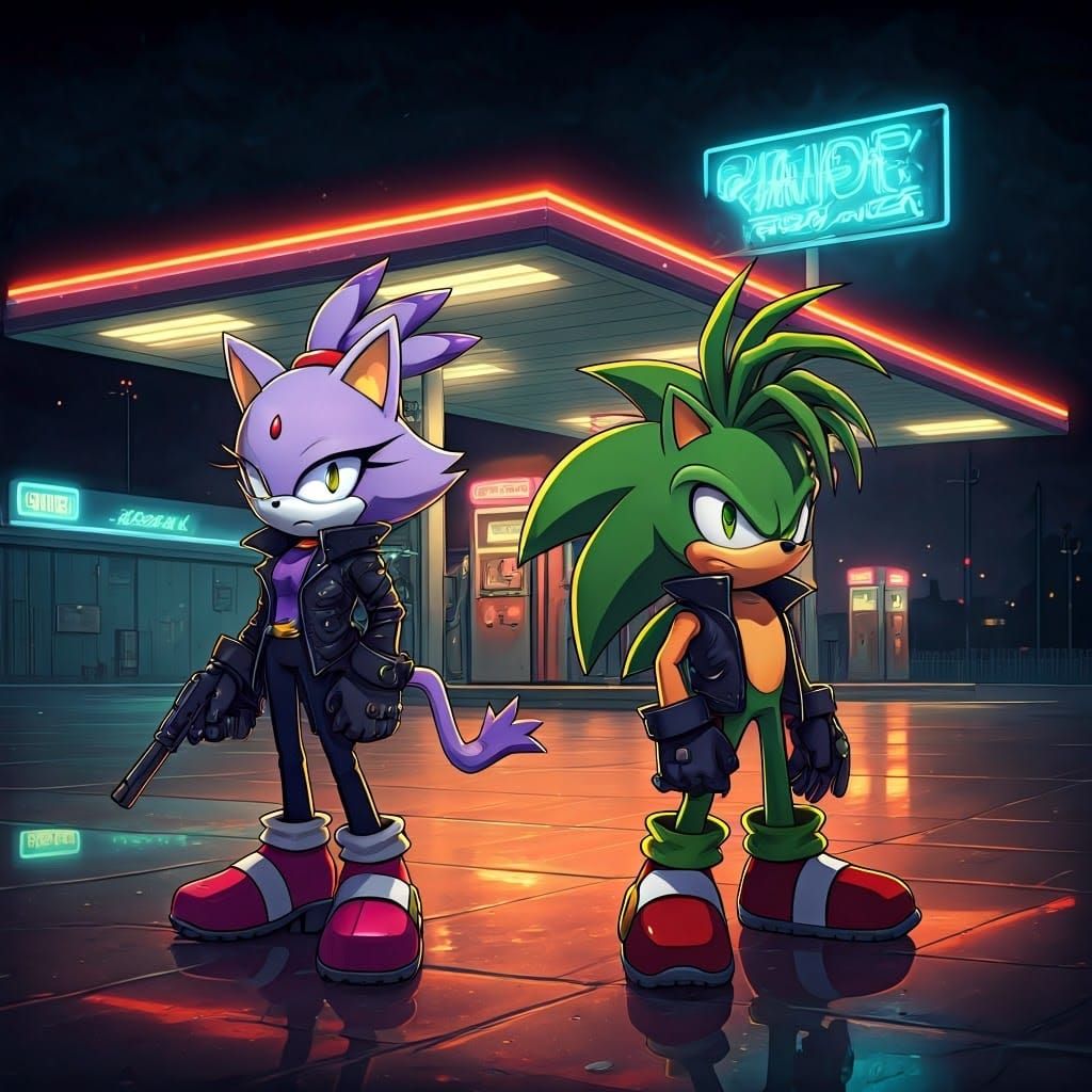 Edgy Thieves in Retro-Futuristic Gas Station