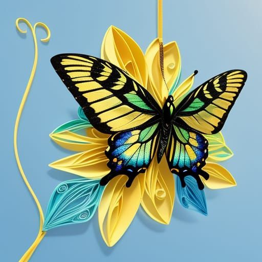 A gorgeous kite made in the shape of a yellow swallowtail bu...