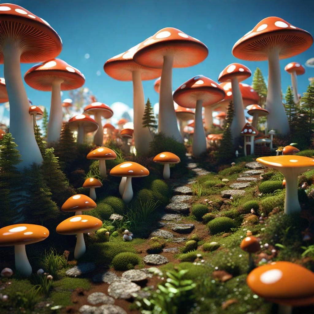 Mushroom City Rendered in Cinema4D