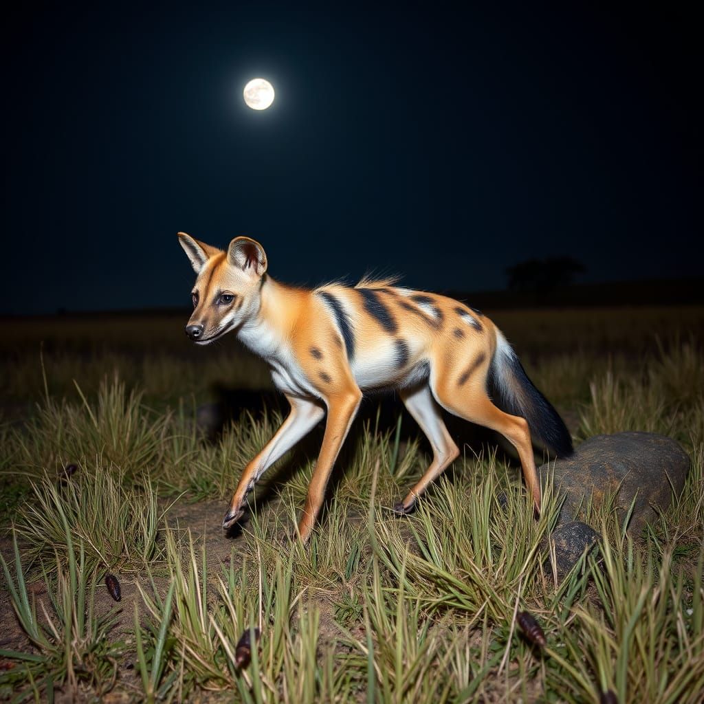 Aardwolf Patrols Savannah in Dystopian Landscape