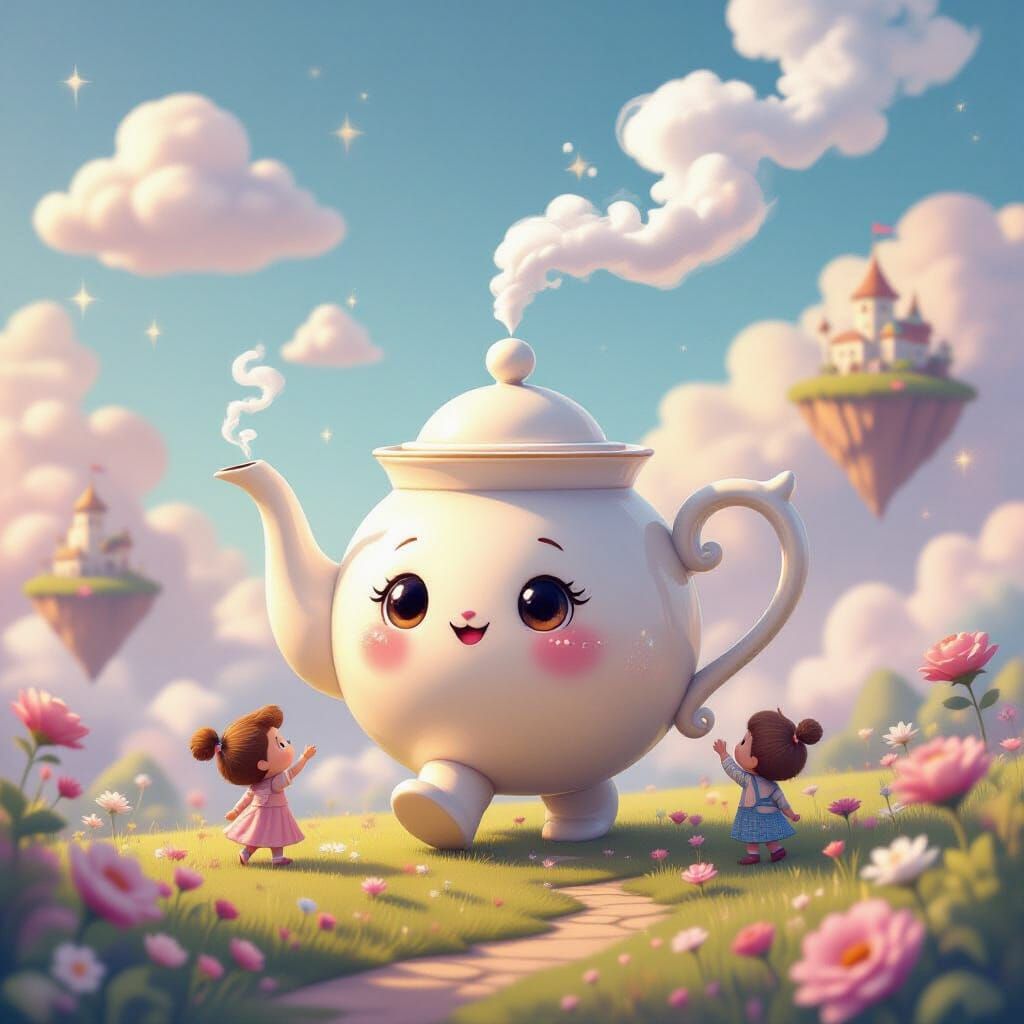 Magical Teapot Creature in Whimsical Dreamscape