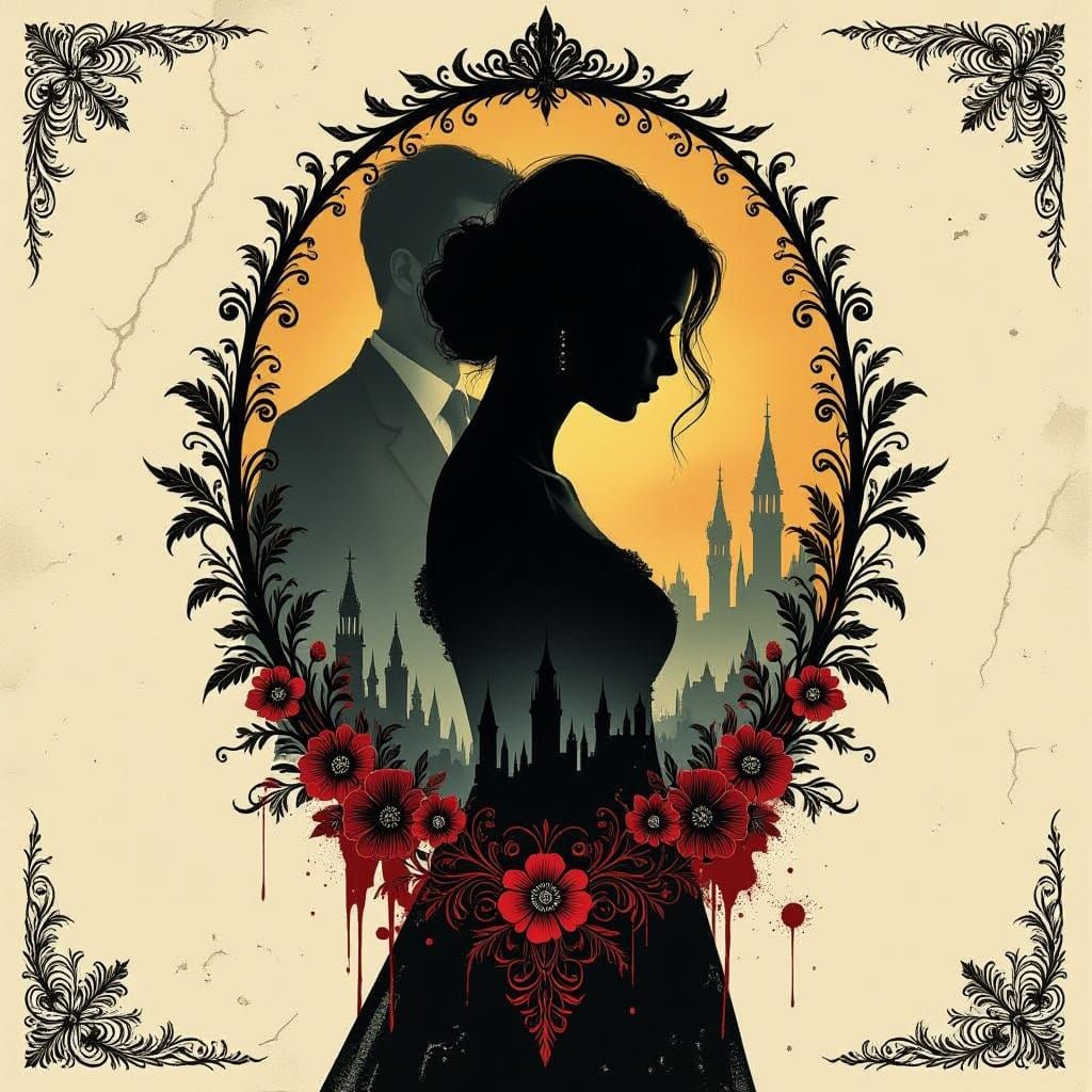 Gothic Logo Style Woman Silhouette with Past Figure