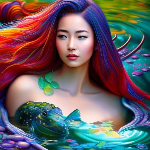 Surreal Koi Pond Portrait in a Digital Art Style