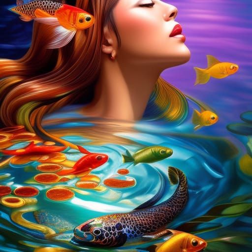 Face in Koi Pond: Digital Art Portrait