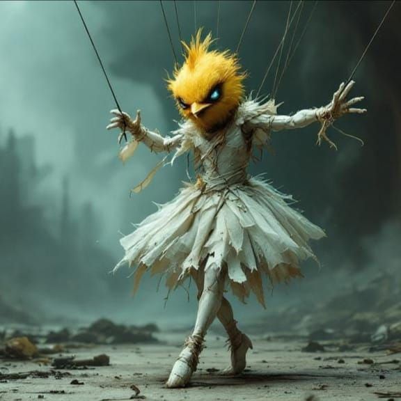 Creepy Ballerina Chicken Puppet, Dark Fantasy Art