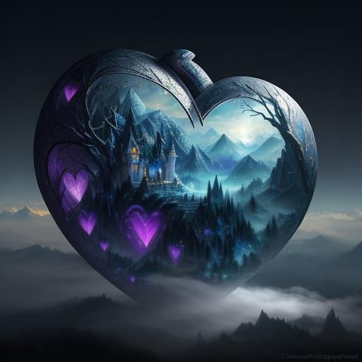 Ethereal Crystal Heart in a Misty Fantasy