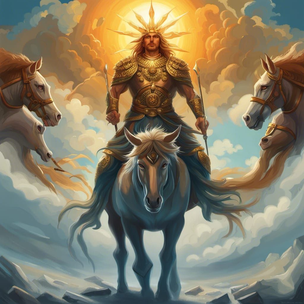 Radiant Sun God on Chariot, Hyperdetailed Digital Art
