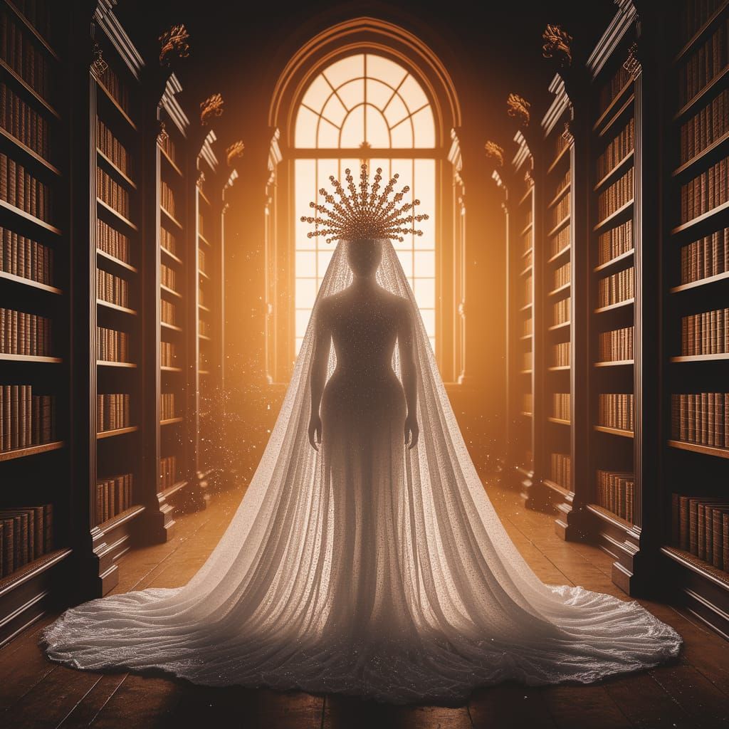 Ethereal Ghost Queen in Ancient Library