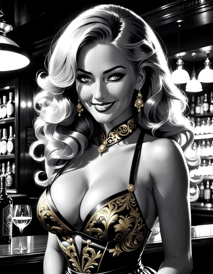 Golden Haired Woman in Sin City Style Noir
