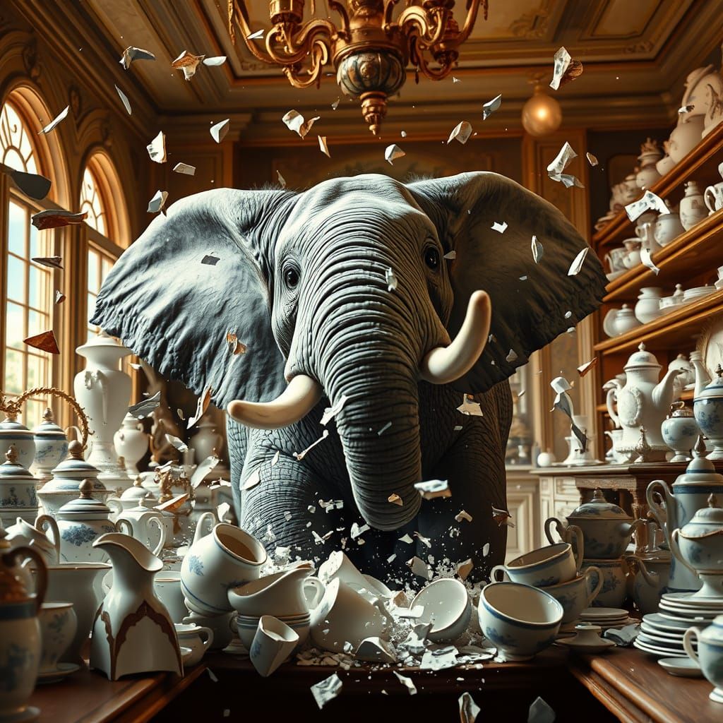 Hyperactive Elephant Destroys China Shop in Baroque Style