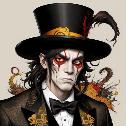 Disfigured Monster in Top Hat: A Surreal Portrait