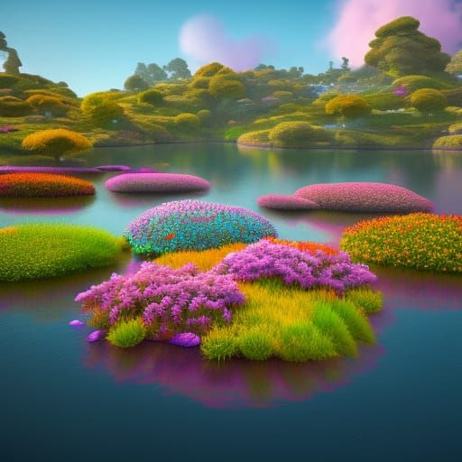 Fantasy Islands Floating in Air in a Digital Art Style