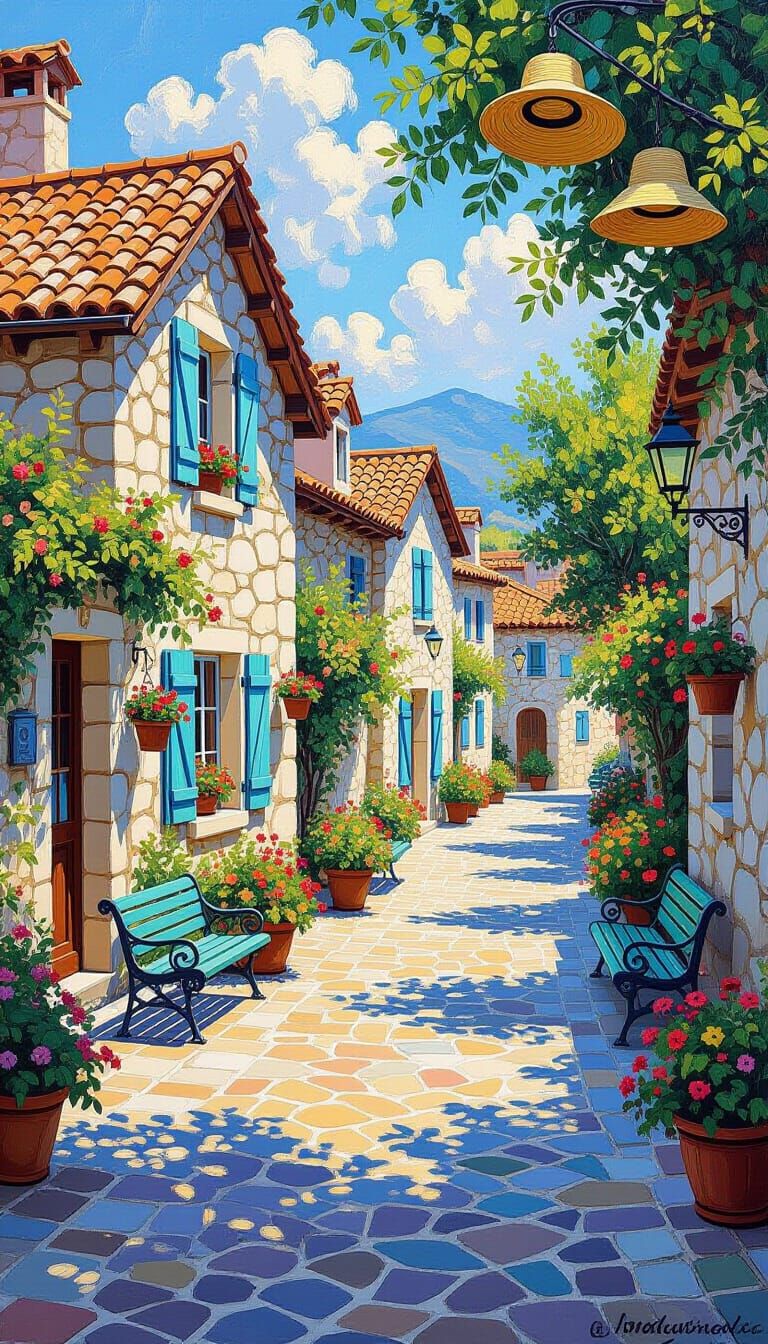 Charming Street Scene in Impressionist Style