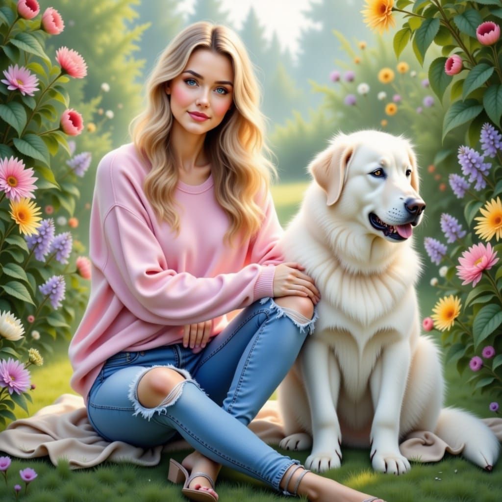 Ethereal Goddess in Serene Garden Setting