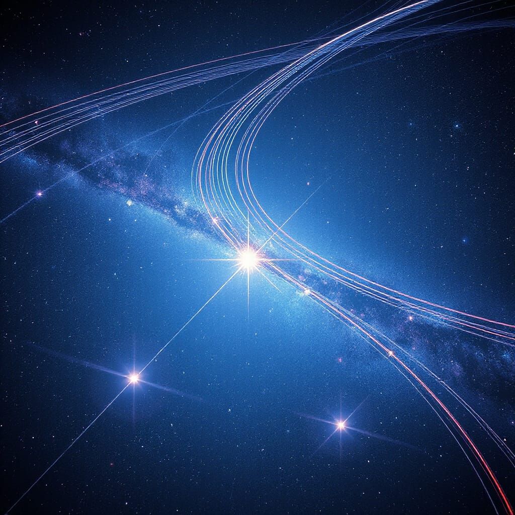 Cosmic Starmap with Glowing Starpaths in Neon Noir Style