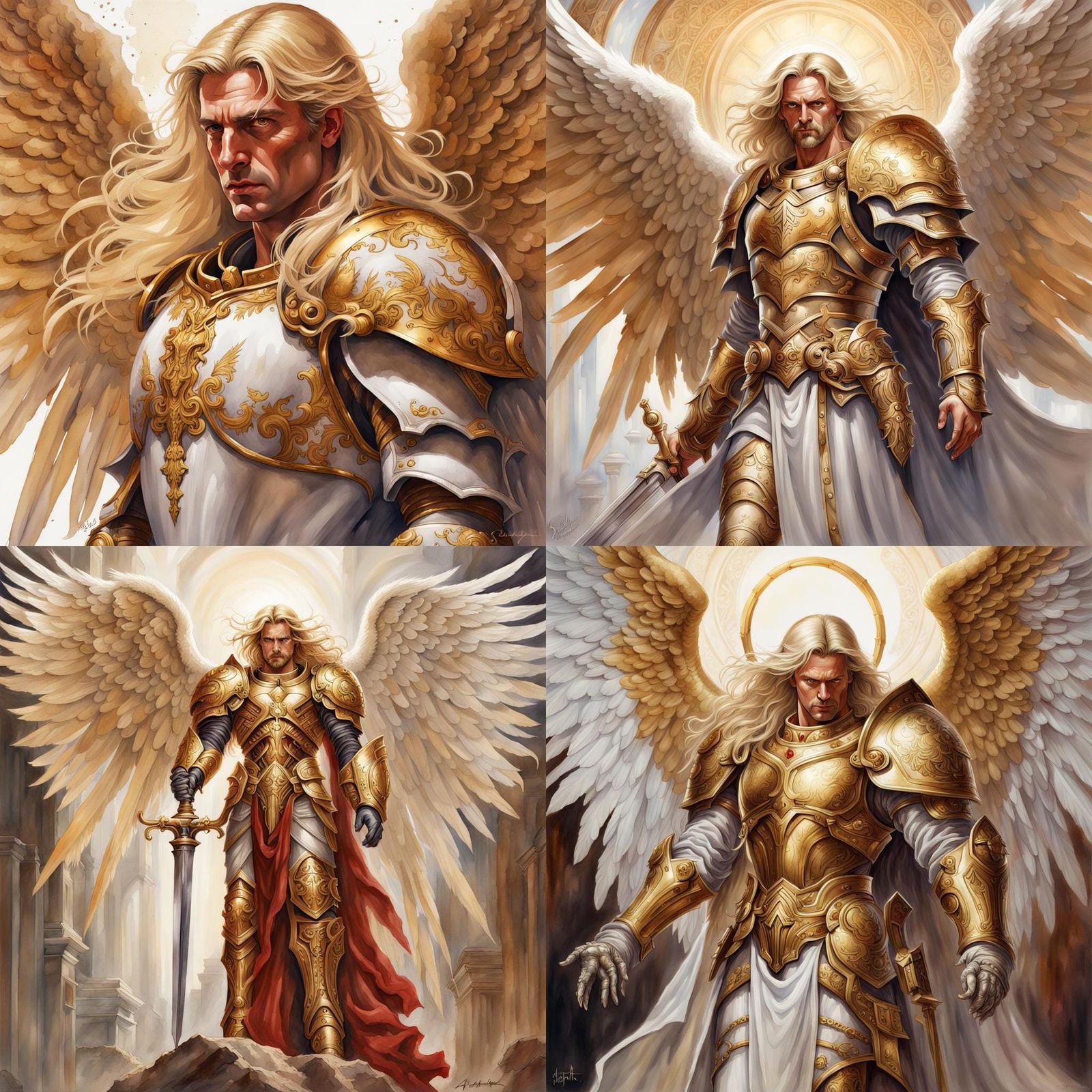 Renaissance Watercolor: Angelic Figure in Gold