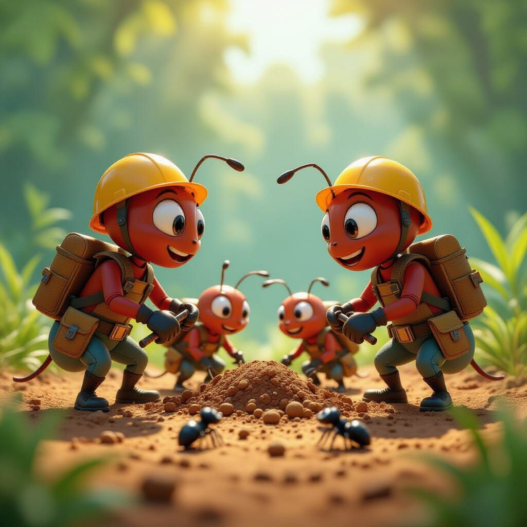 Industrious Ants Working Together in 3D Digital Art