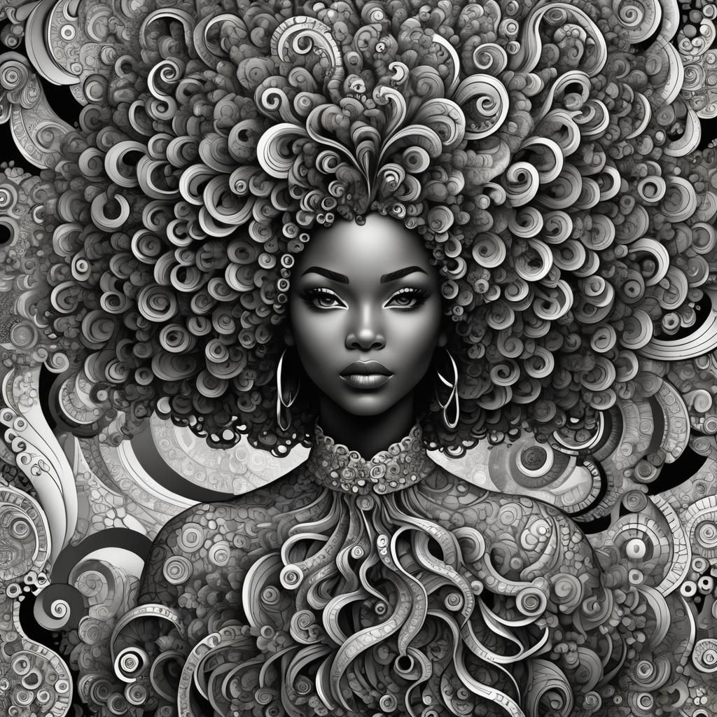 Abstract Afro Hairstyle with Fractal Design