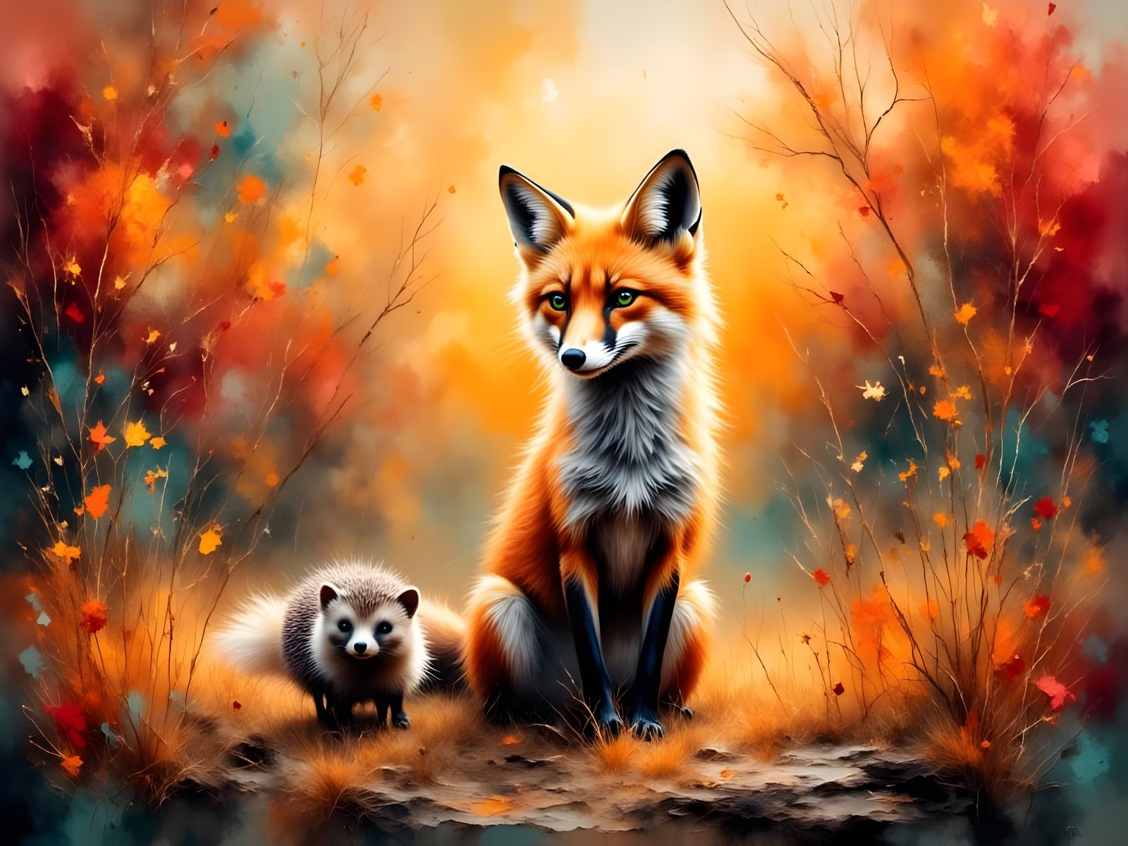 Surreal Sunset Encounter in Grungy Oil Painting Style