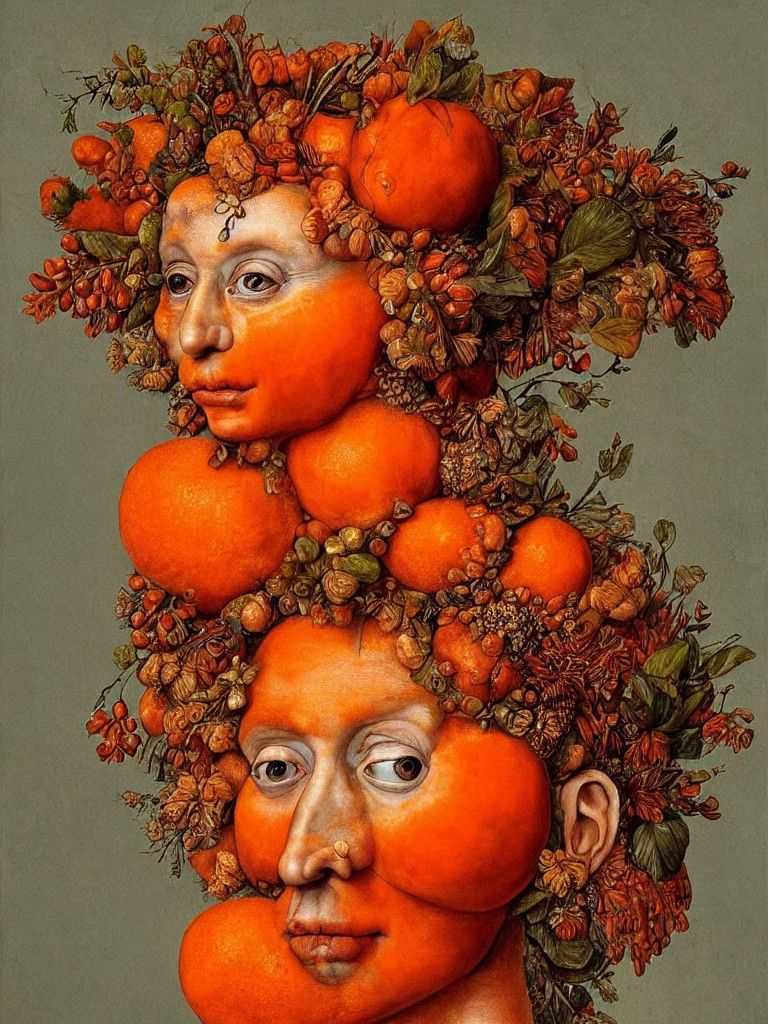 Surreal Orange-Girl Portrait in Arcimboldo Style