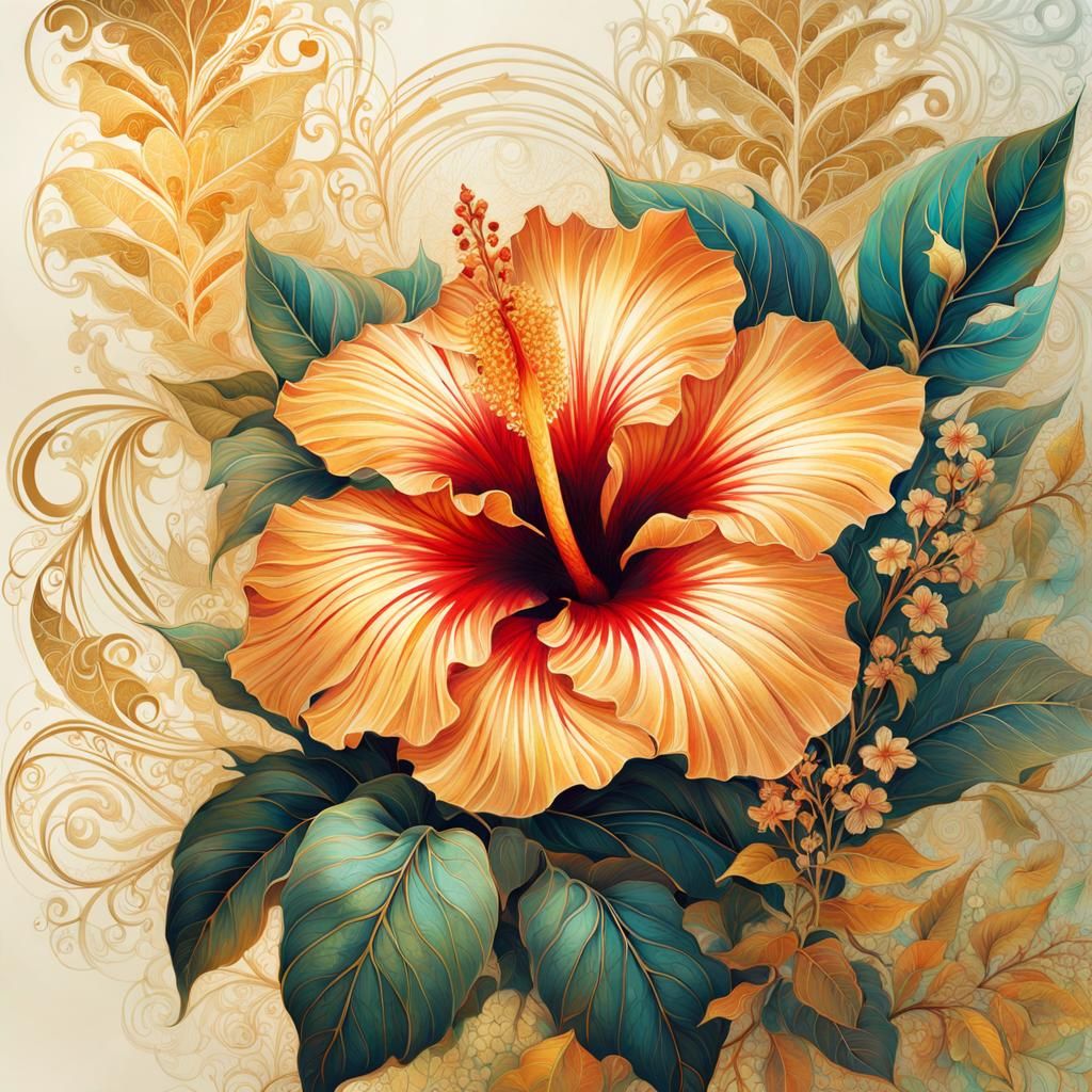 Elaborate Hibiscus Flower in African Batik Style