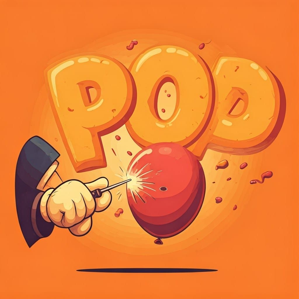 Retro Cartoon Hand Pops Balloon Forming "POP"