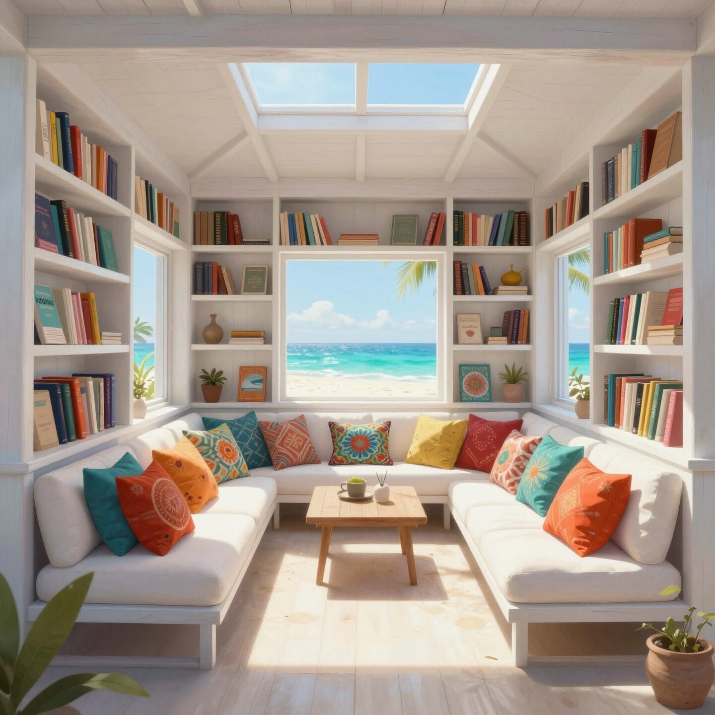 Beachside Cabana Library with Turquoise Waters