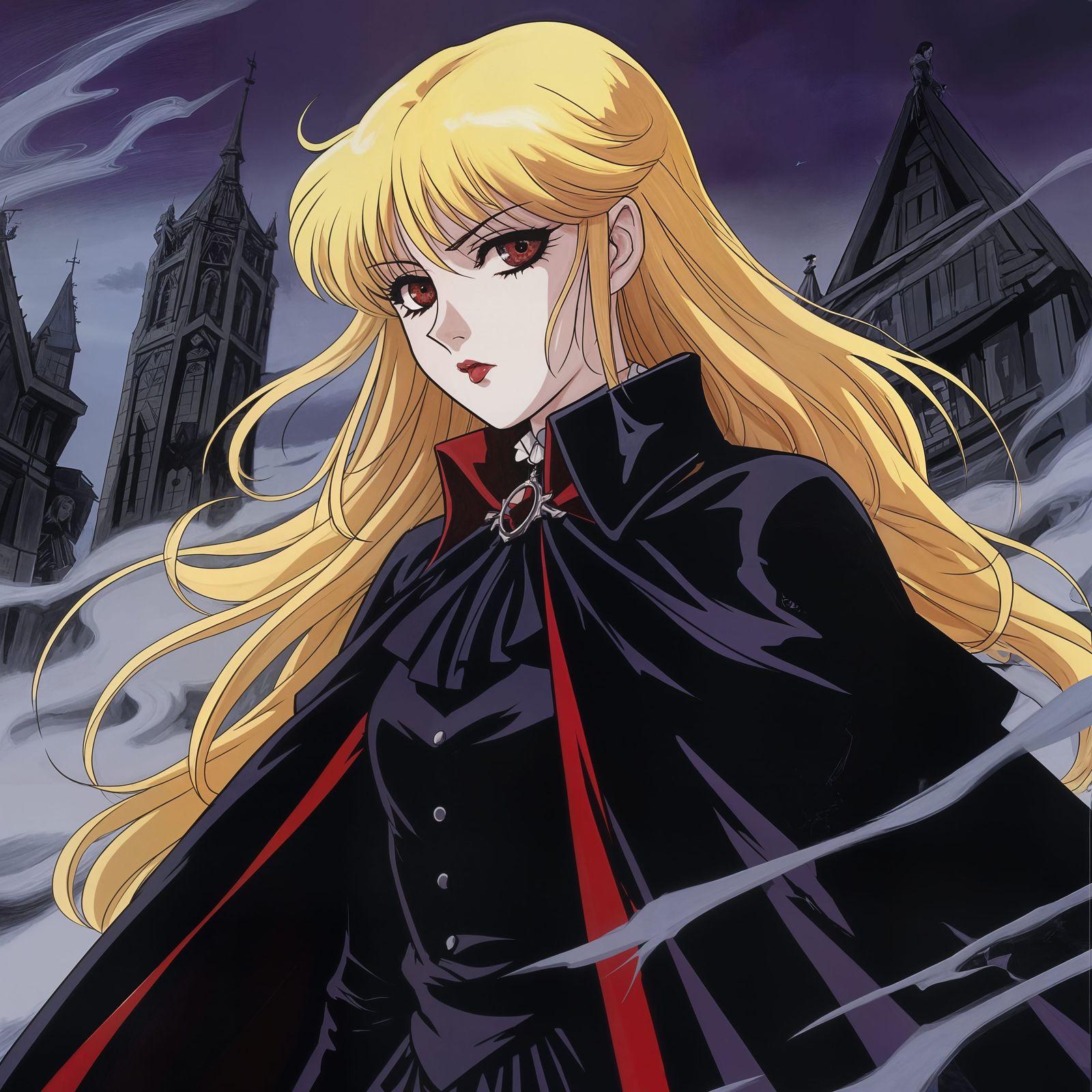 Ethereal Victorian Vampire Girl in Gothic Anime Style