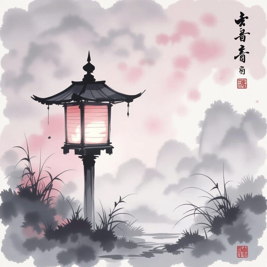 Lonely Japanese Lantern in Classical Chinese Style