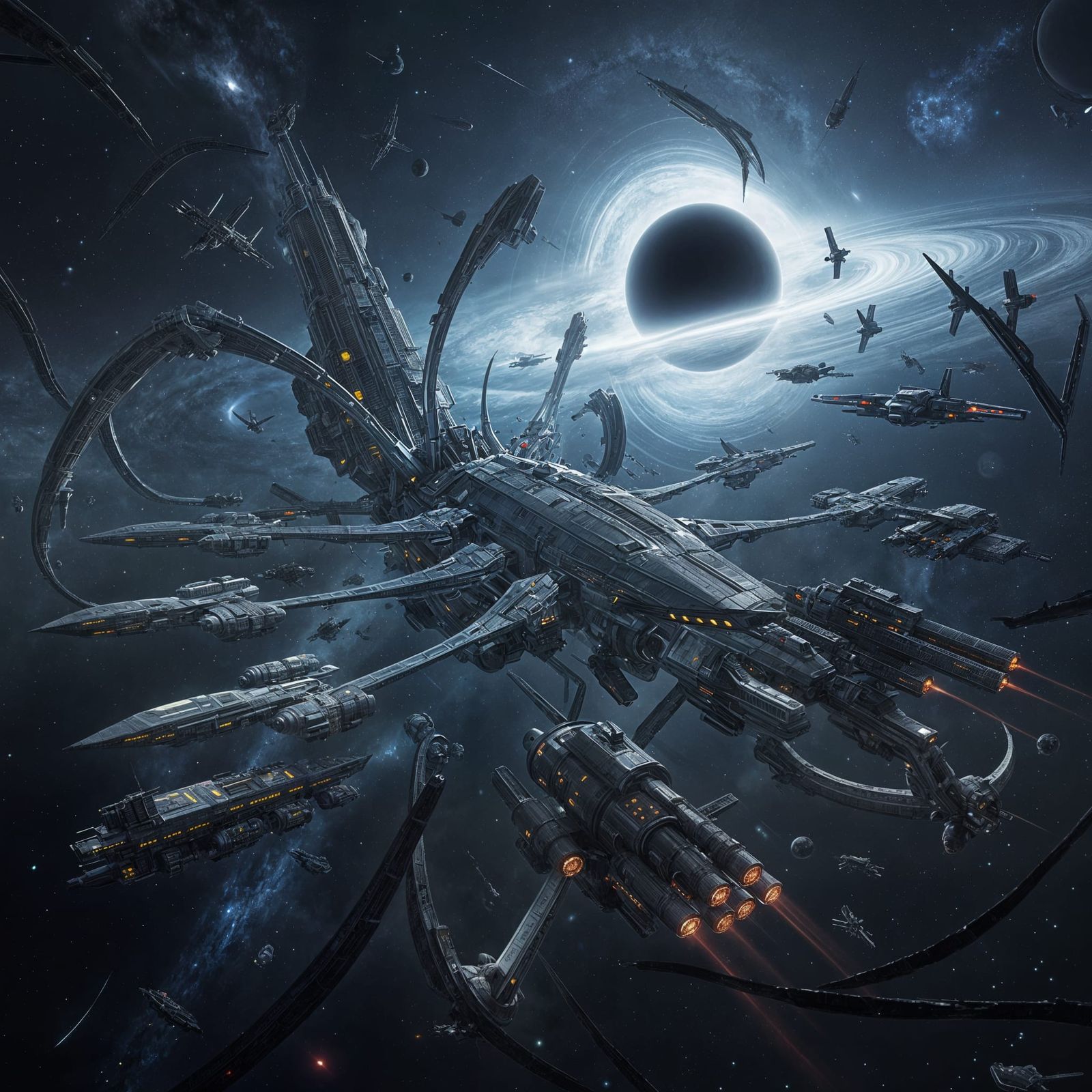 Space Station Complex Near a Black Hole