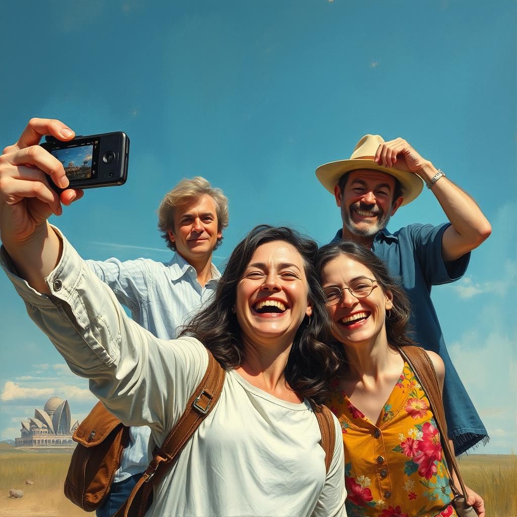 Playful Photobomb in Oil Painting Style