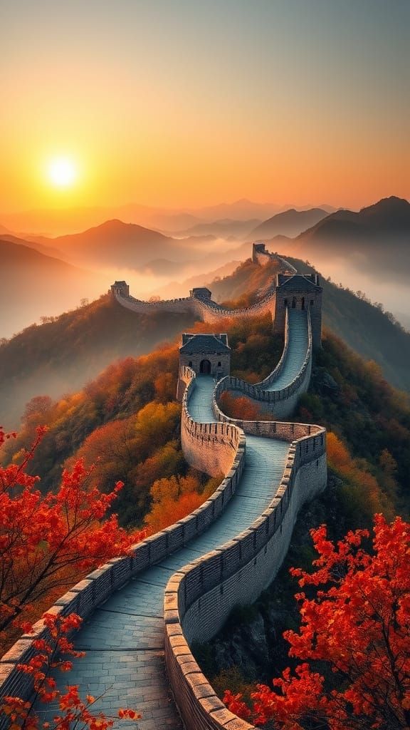 Great Wall of China at Golden Sunrise