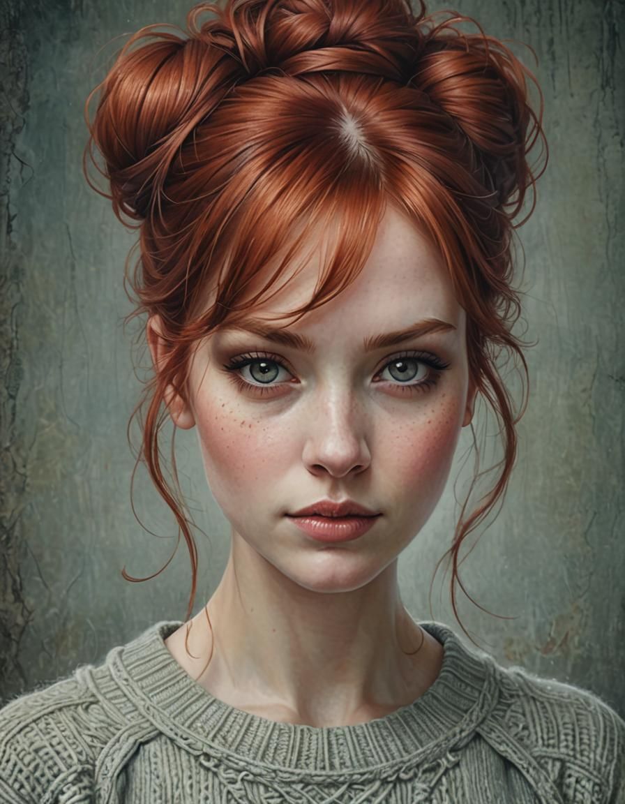 Redhead Girl Portrait in Surrealist Style