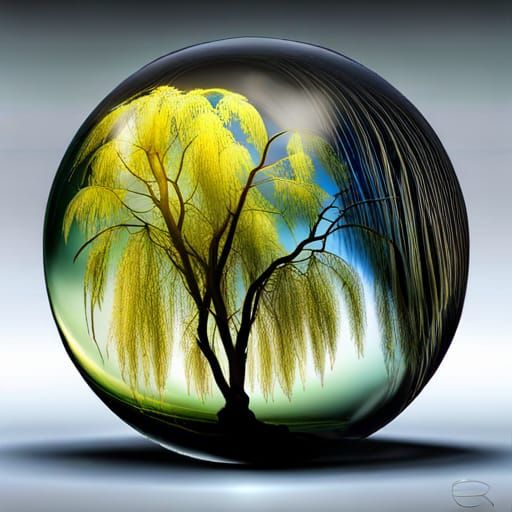 Weeping Willow in Bubble: Hyperrealistic Lyrical Abstraction