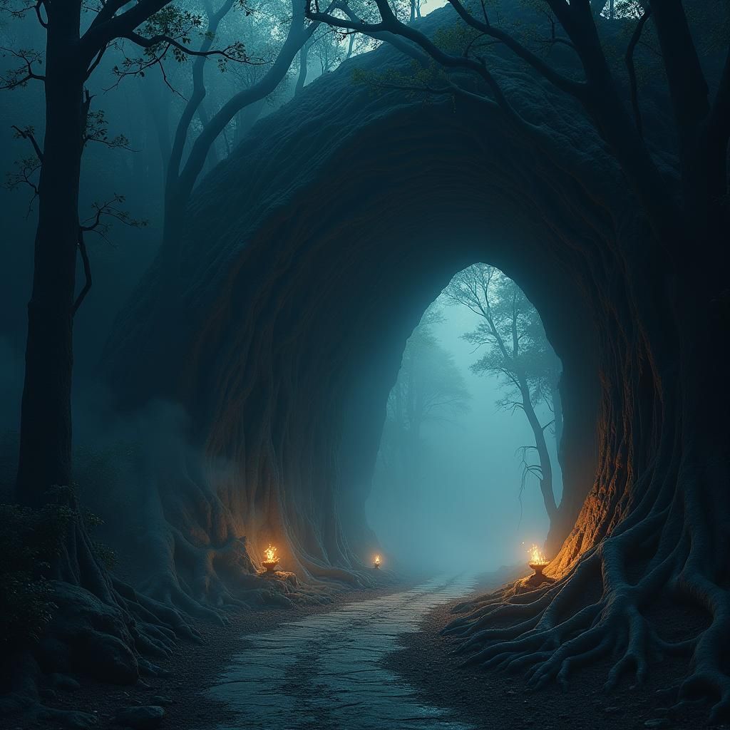 Mystical Dragon Cave Entrance in Ethereal Ambiance