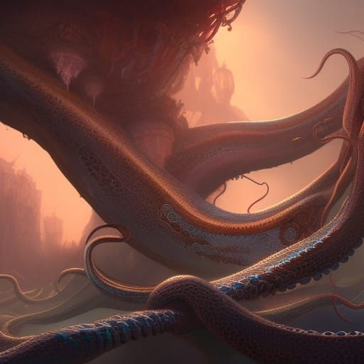 Detailed Tentacles Matte Painting in Deep Color